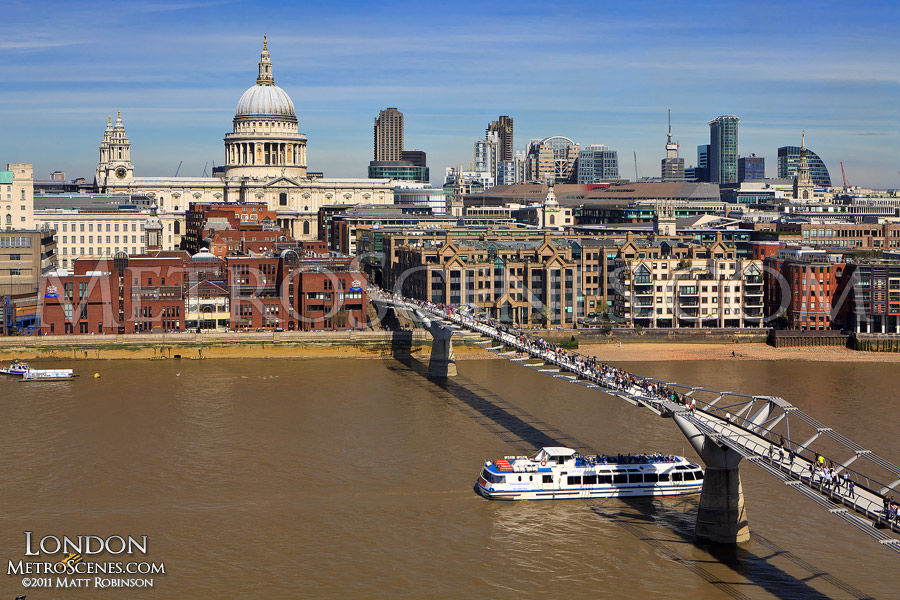 St. Paul's Cathedral with Millennium Bridge from the Tate Modern Museum