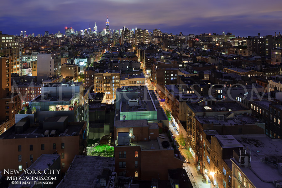 Above Little Italy and Soho at night