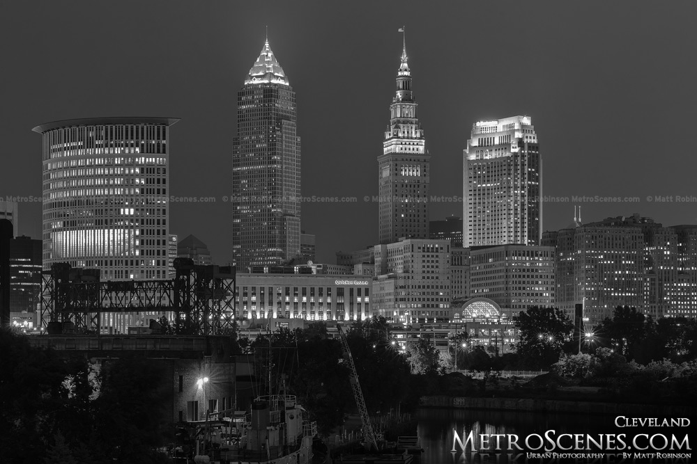 Cleveland at night Black and White Key Tower