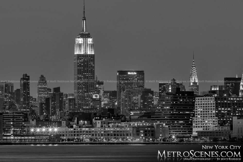 New York City Empire State Building at night Black and White