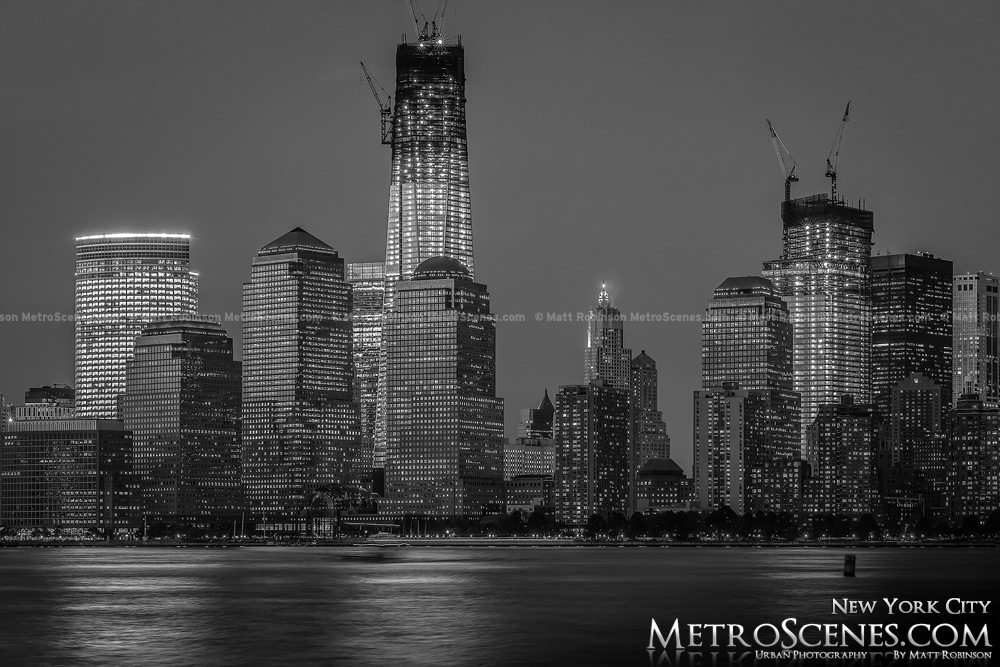 Lower Manhattan at night Black and White