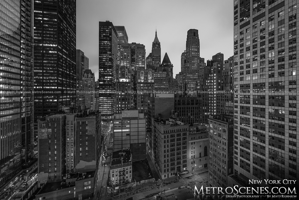 Lower Manhattan at night Black and White