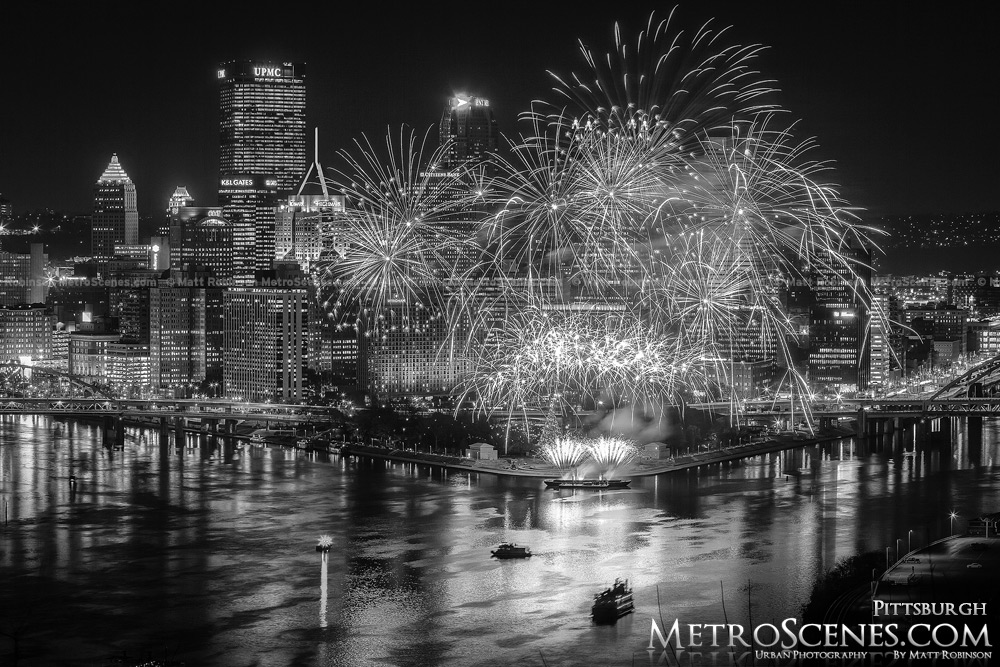 Light Up night Fireworks Pittsburgh Black and White