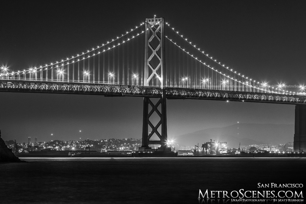 Bay Bridge at night Black and White