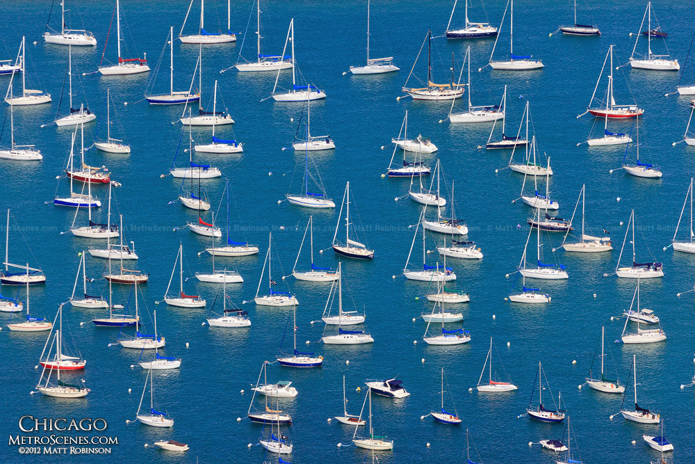 Boats in Chicago's Monroe Harbor