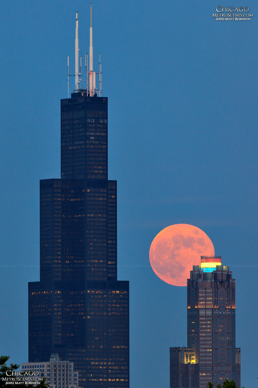 Moon rise behind Sears Tower