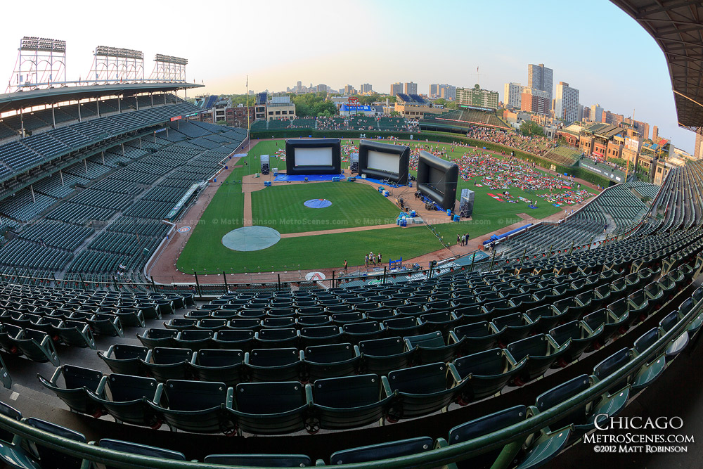 Fisheye of Wrigley Field during a Groupon movie night