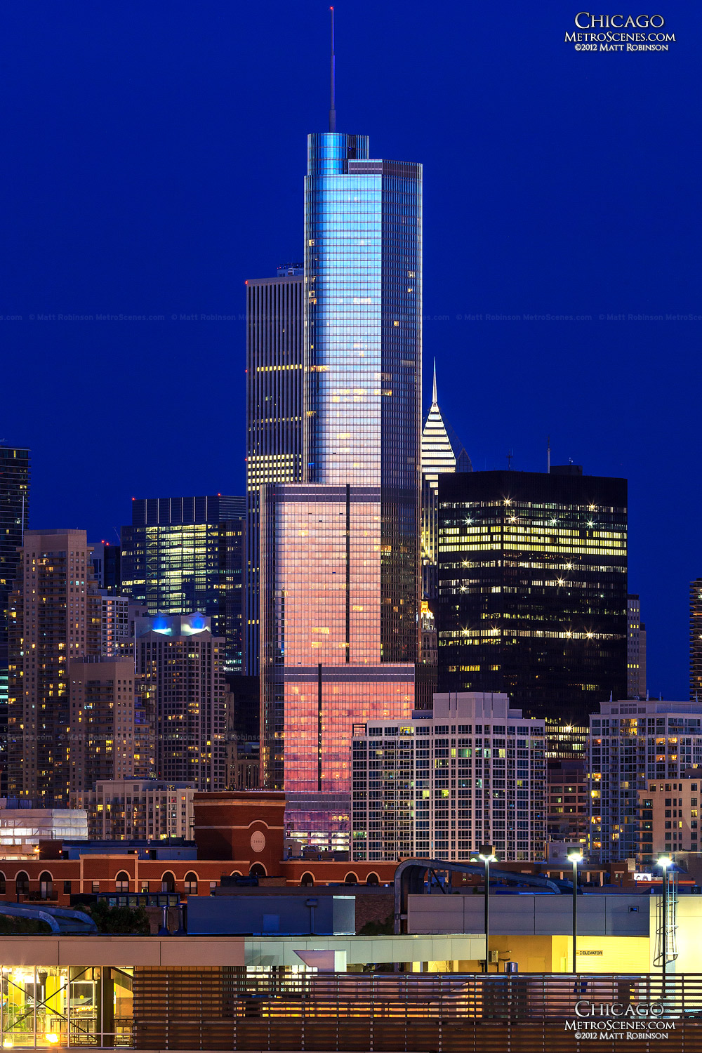 Pink and Blue Sunset mirrored on Trump Tower Chicago