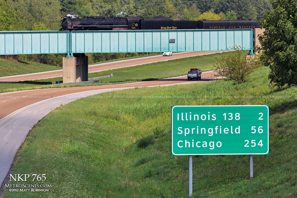 NKP 765 crosses over I-55 in Illinois