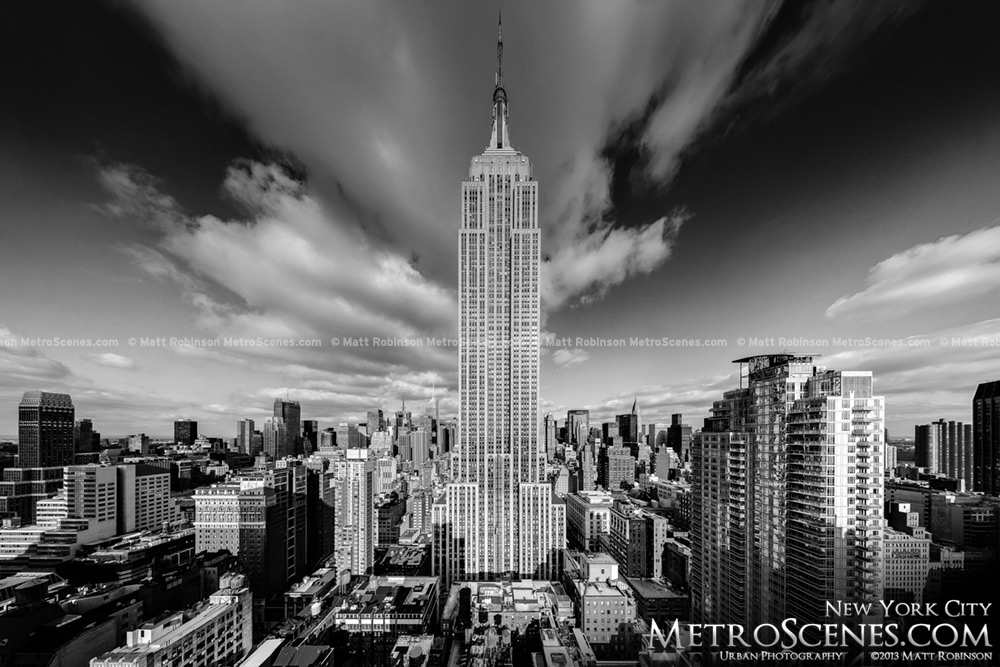 Black and White Empire State Building from Koreatown