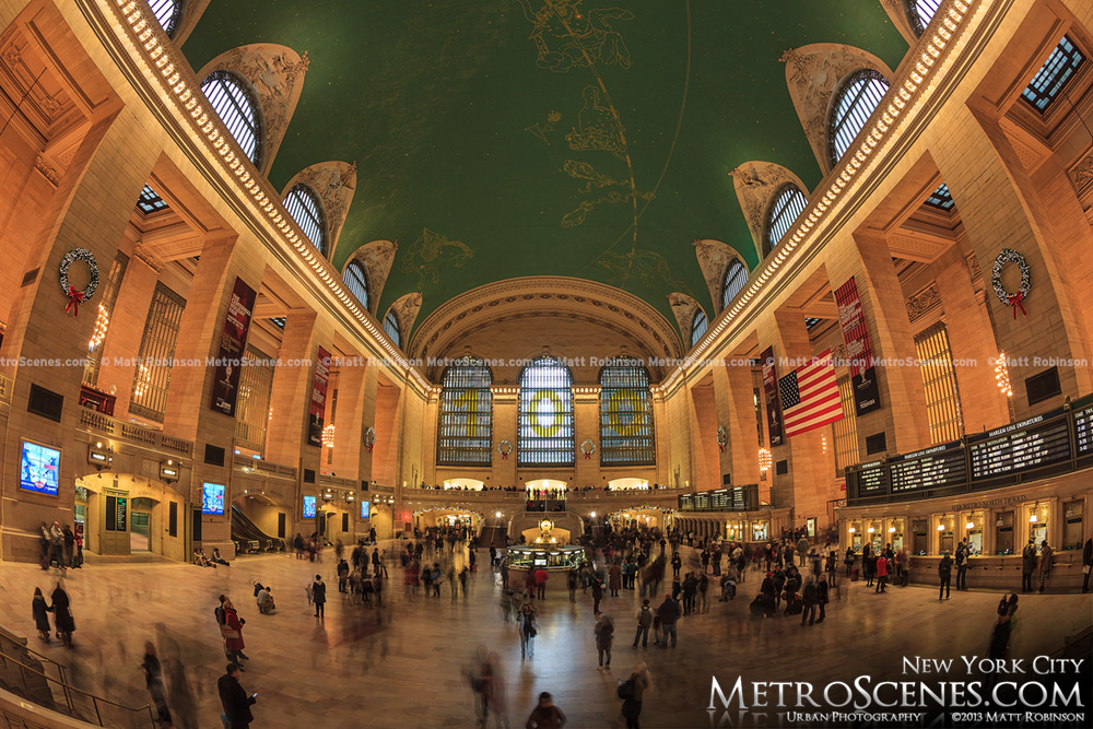 Fisheye of Grand Central Terminal at Christmas