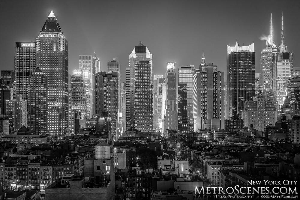 New York City skyline in black and white