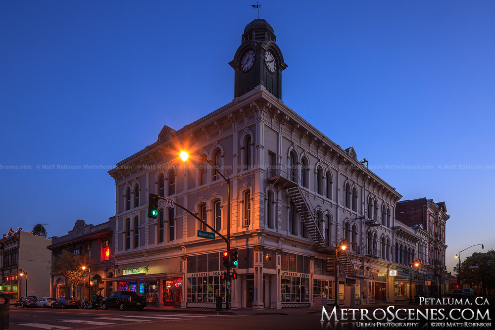 Petaluma, California at night