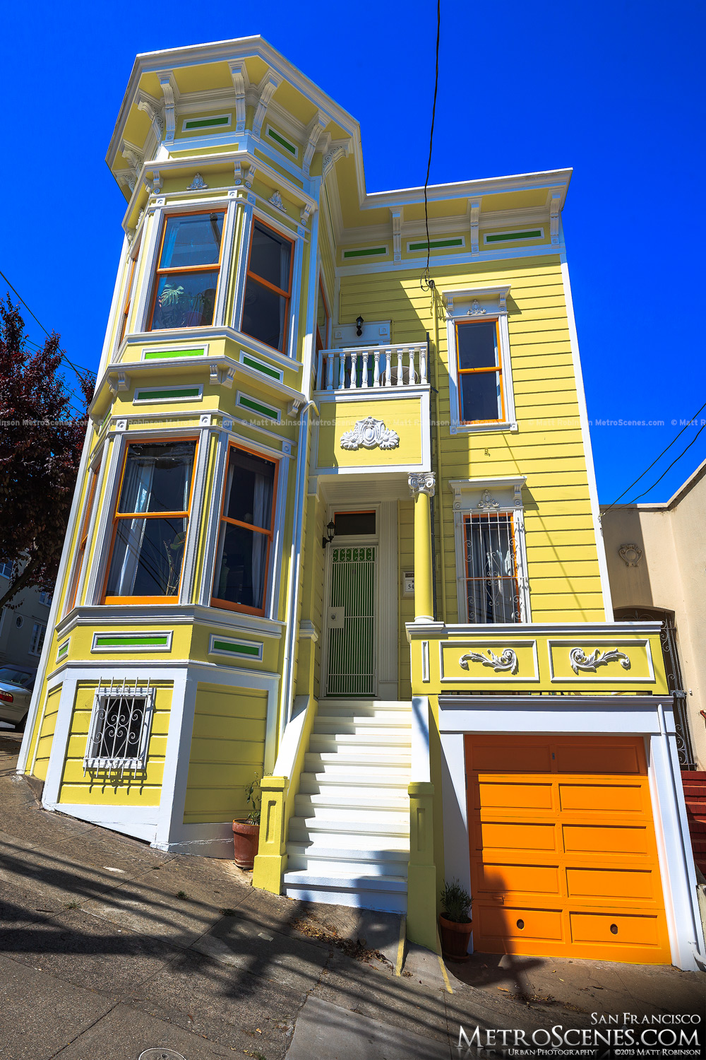 Colorful Yellow, Orange and Green house in San Francisco
