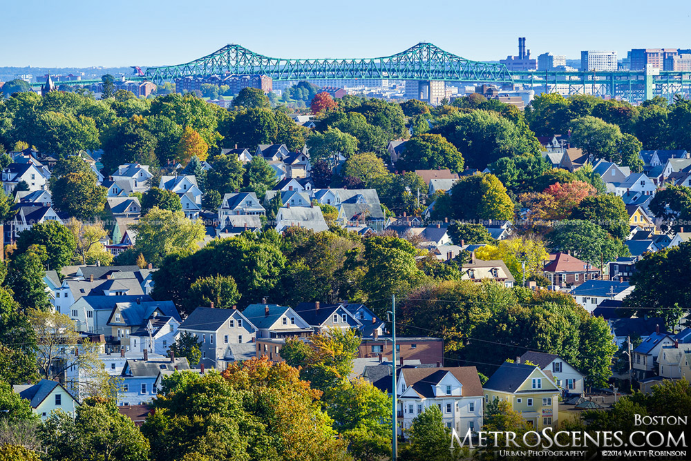 The Tobin Bridge in Boston with New England fall colors