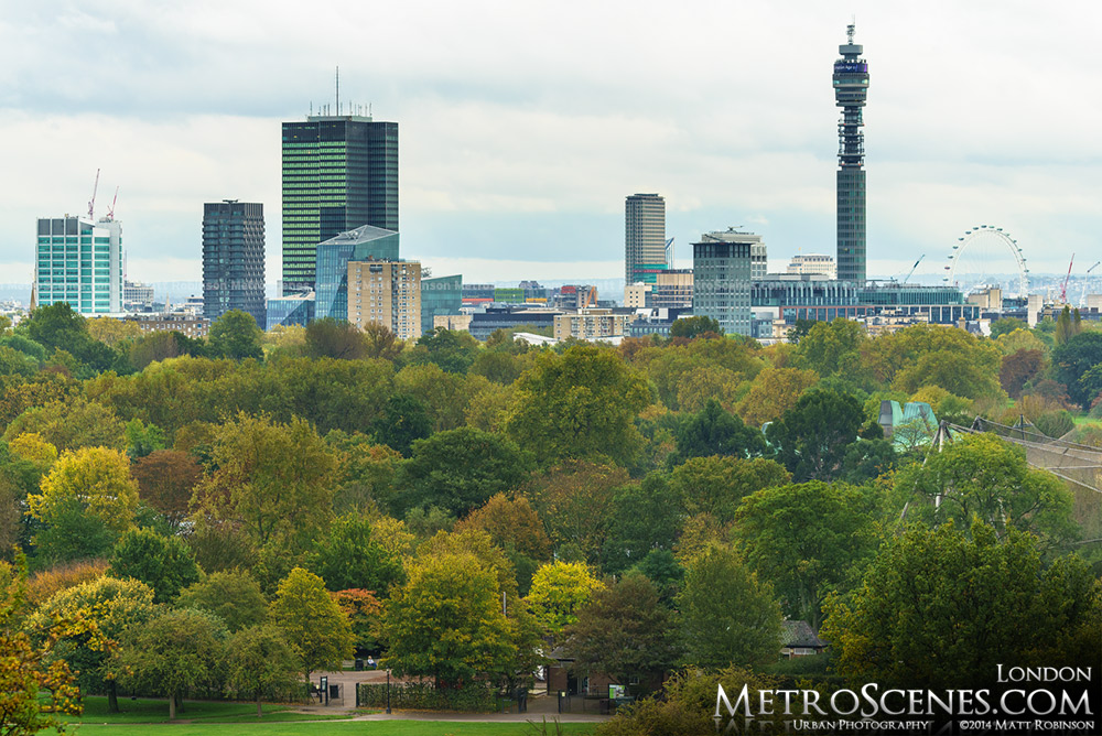 BT Tower and the London Eye from Primrose Hill