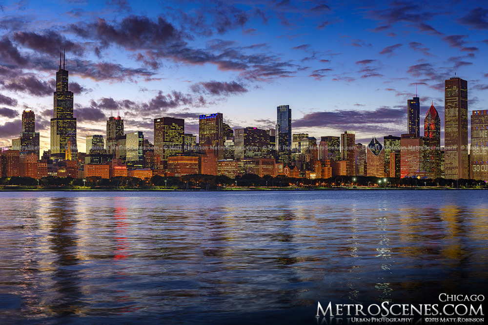 Colorful Sunset over the Chicago Skyline 