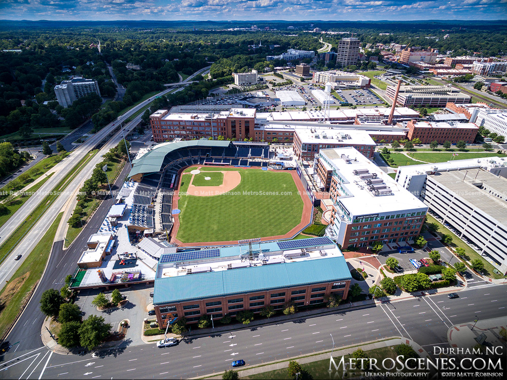 Over Durham Bulls Athletic Park looking West  City skyline, City photo,  Urban photography