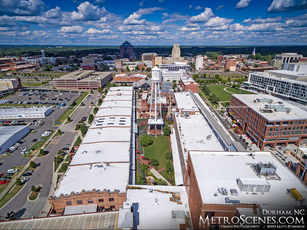 Aerial of the American Tobacco Campus in Downtown Durham