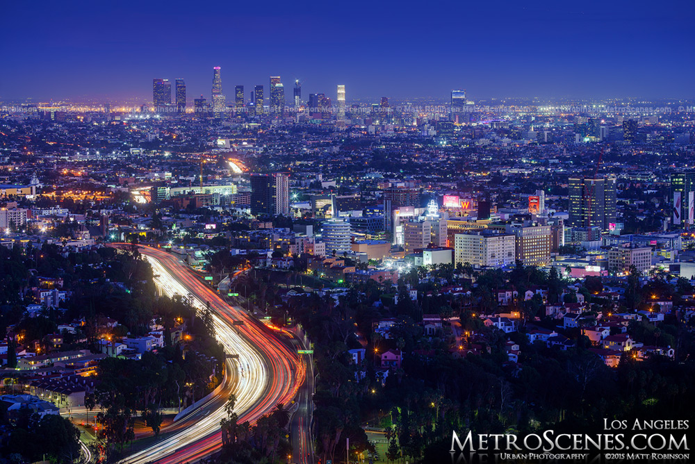 2015 Los Angeles Skyline with Hollywood from Mulholland Drive with Wilshire Grand Tower under construction