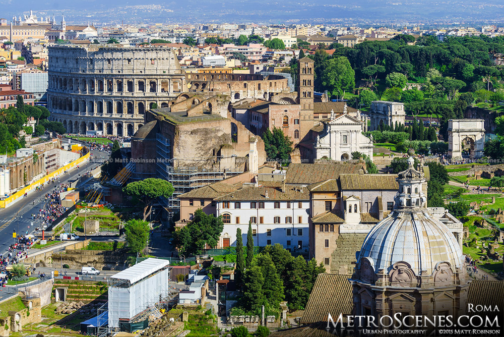 Overview of the Roman Forum and Colosseum from Altare della Patria