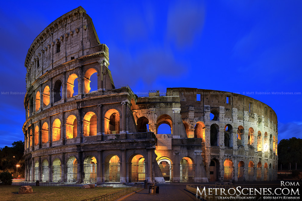 Roman Colosseum at night Rome Flavian Ampitheater Roma Colosseo