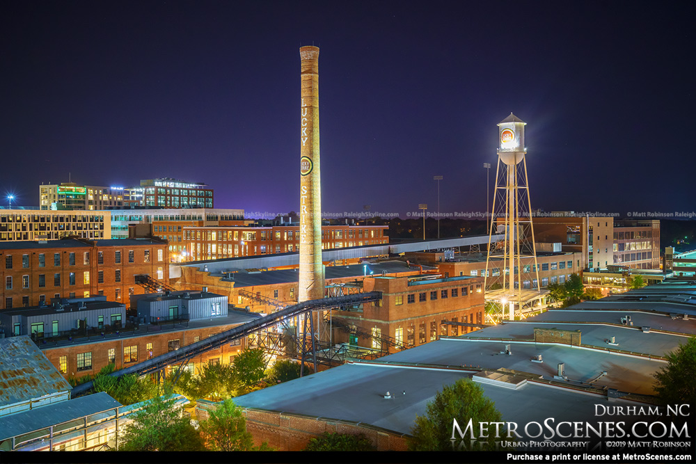 American Tobacco District in Durham at night