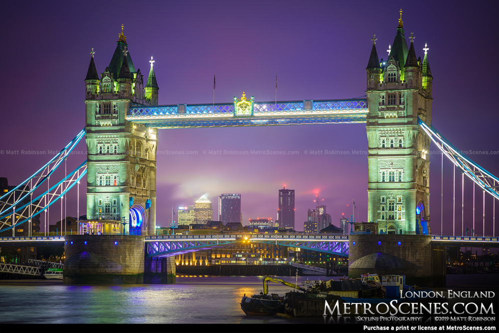 Tower Bridge at night London England