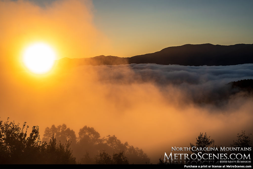 Fog at sunrise in the North Carolina Mountains