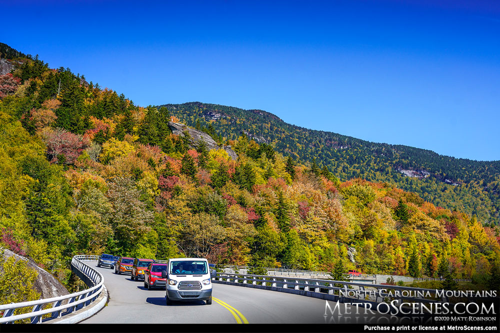 Cars on the Blue Ridge Parkway in the Fall