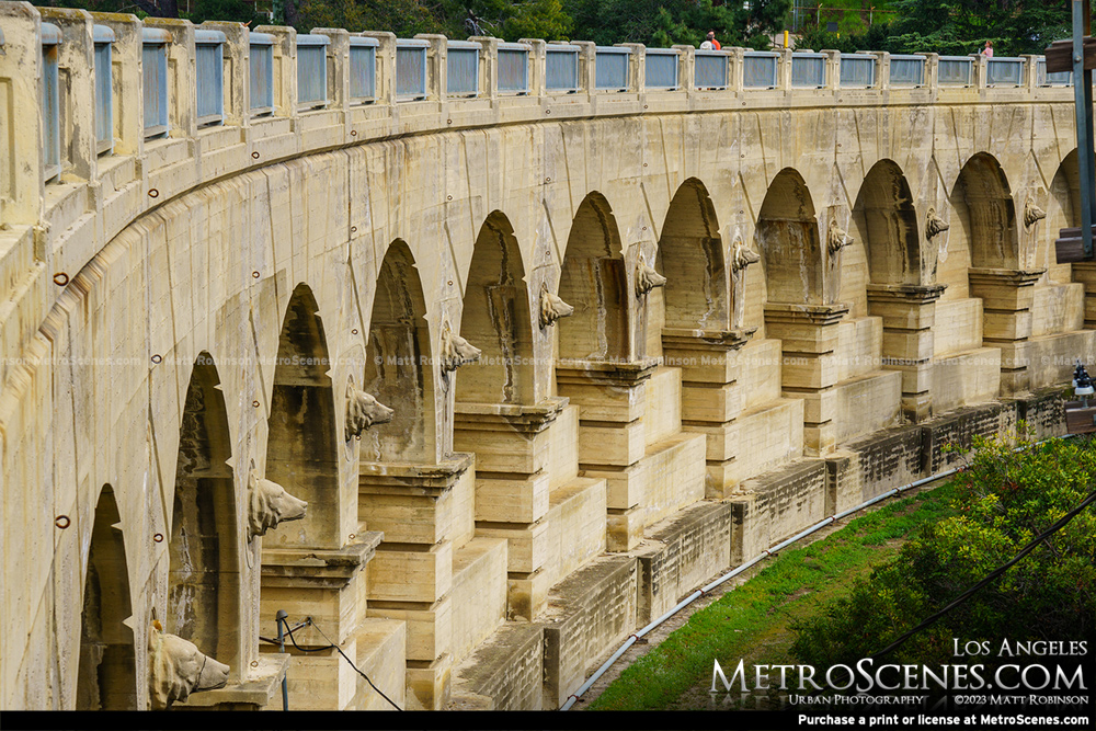 The rear gargoyles on the Mulholland Dam at the Hollywood Reservoir